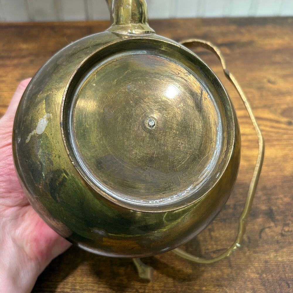 Vintage Brass Teapot Tea Kettle with Lid Patina MCM Shabby Chic Boho Decor - Picture 5 of 10